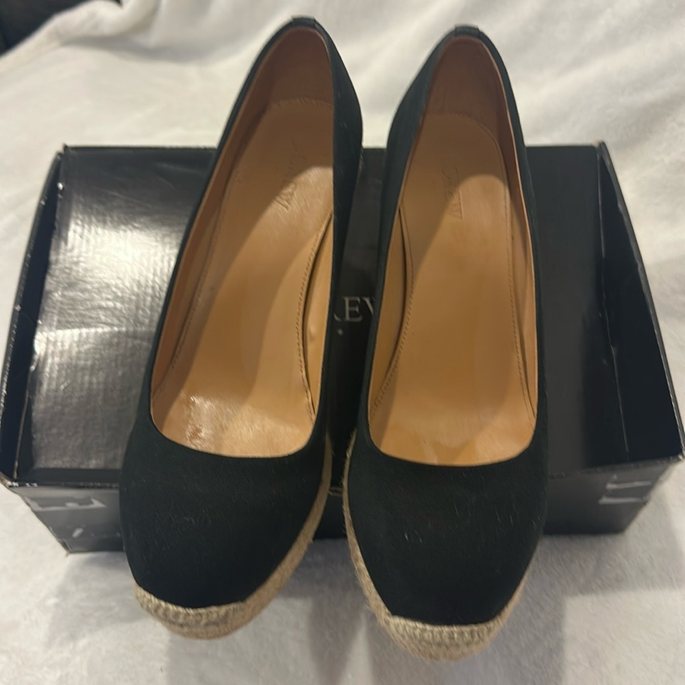 LIKE NEW J. CREW CANVAS ESPADRILLE WEDGE SHOES SIZE 9.5 COLOR BLACK AND CREAMY - Picture 5 of 11